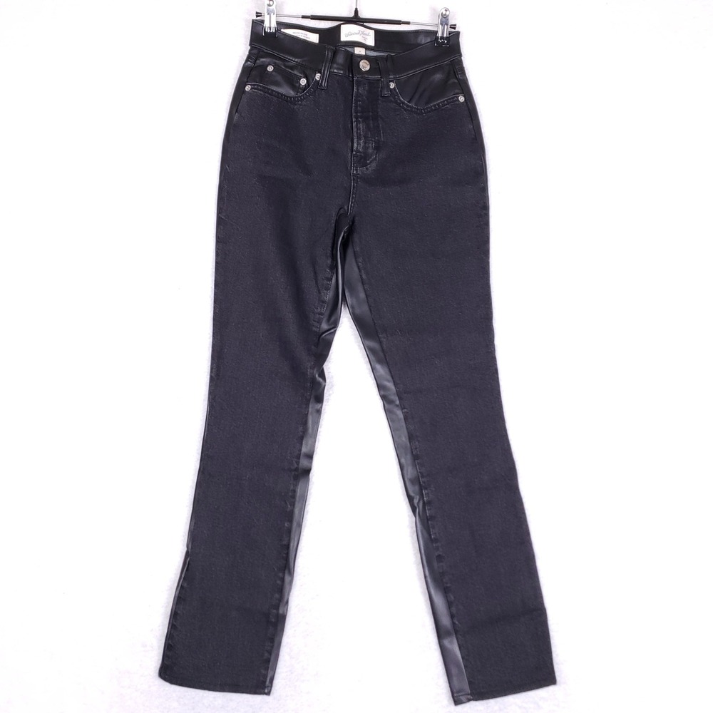 Universal Thread Jeans Women 2R Mid Rise 80s Slim Black Faux Leather Mixed Media